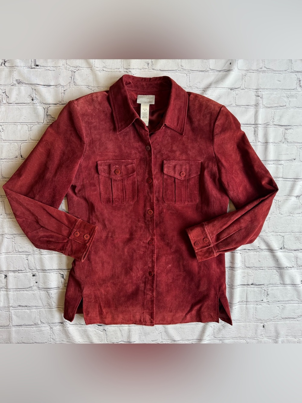 Vintage Suede Button-Down Shirt Women's Lined Festival Boho Hippie Retro Pet.Med